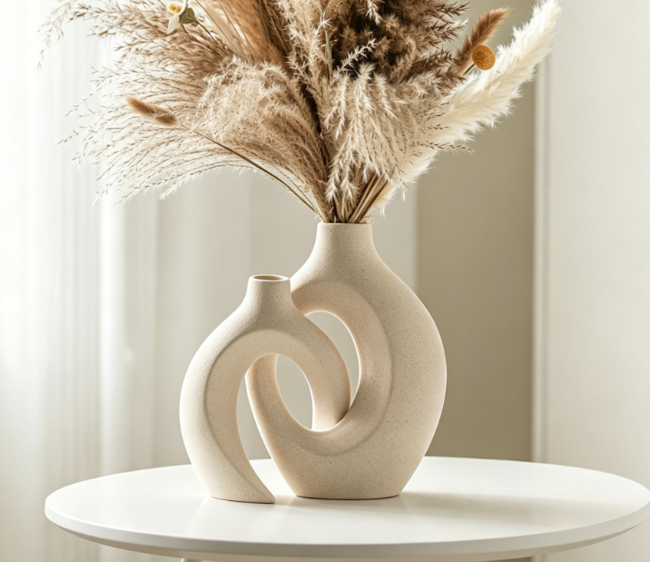 Hollow Ceramic Vase Set (2 pieces) – Nordic Bohemian Style – Off-white – 16cm wide x 21.3cm high – Home Decor