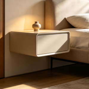 Minimalist Cream-Colored Wall-Mounted Floating Bedside Table